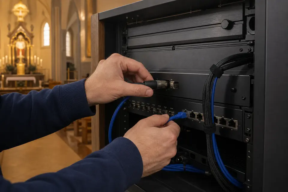 Podłączanie toru audio i sieciowego systemu transmisji