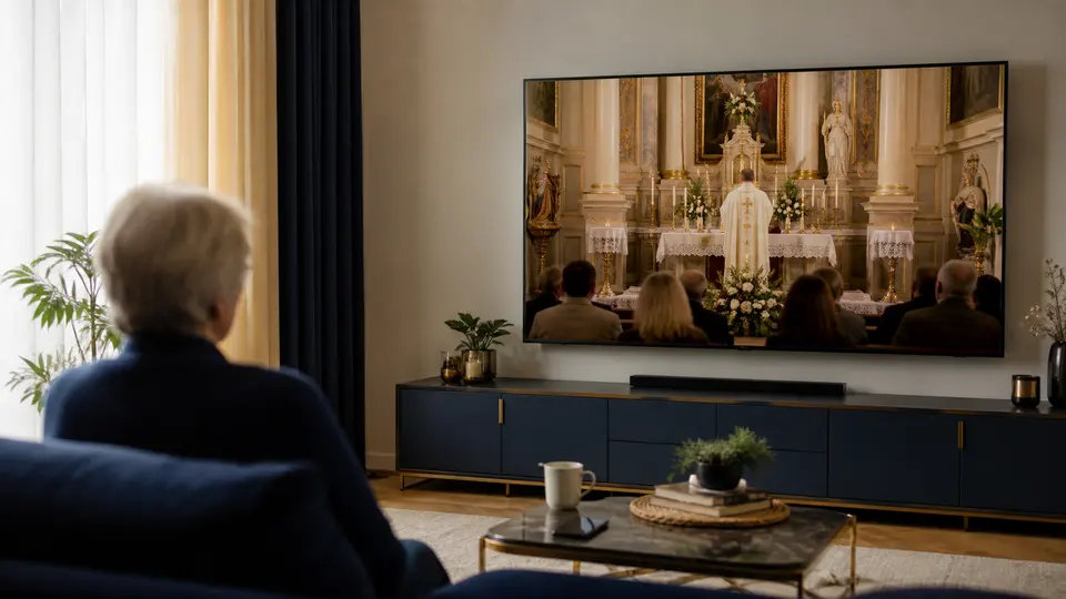Transmisja Mszy Świętej oglądana wygodnie na telewizorze w domu